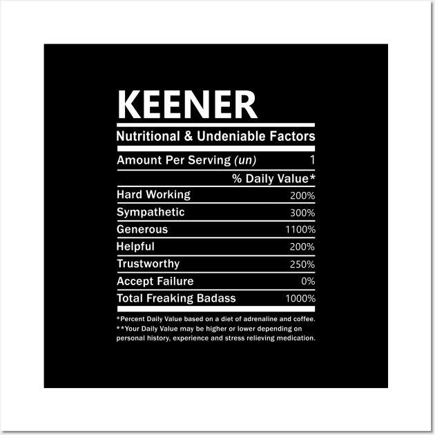 Keener Name T Shirt - Keener Nutritional and Undeniable Name Factors Gift Item Tee Wall Art by nikitak4um